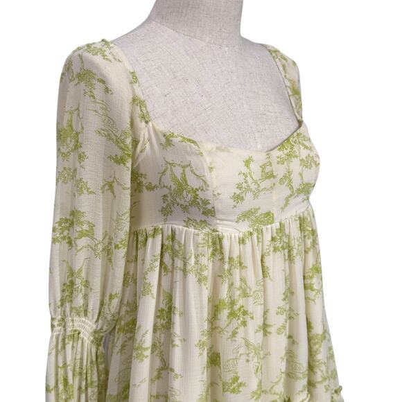 Urban Outfitters Size S Lanette Toile Fairy‎ Print Mini Dress Cream Coquette Elf - Picture 11 of 12